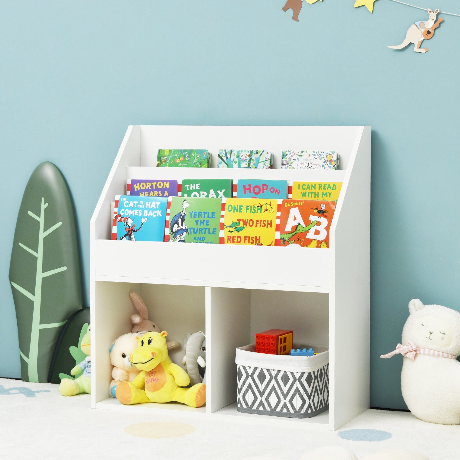 COSTWAY Bücherregal, Kinder, mit Fächern & 2 Ablagen, Holz, 70 x 30 x 80 cm