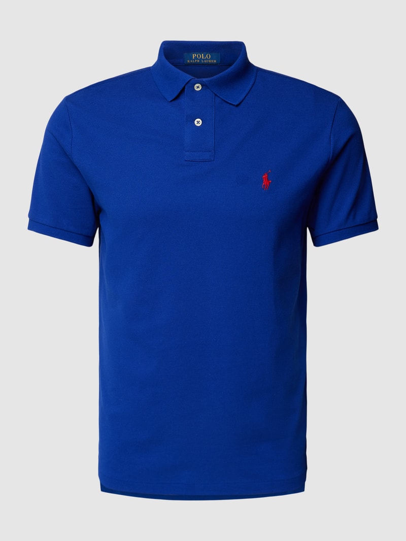 Poloshirt mit Logo-Stitching Modell 'BASIC' in royalblau