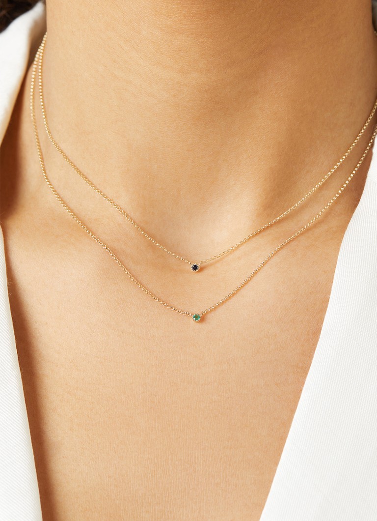Diamond Point Yellow gold necklace 0.04 ct emerald Joy