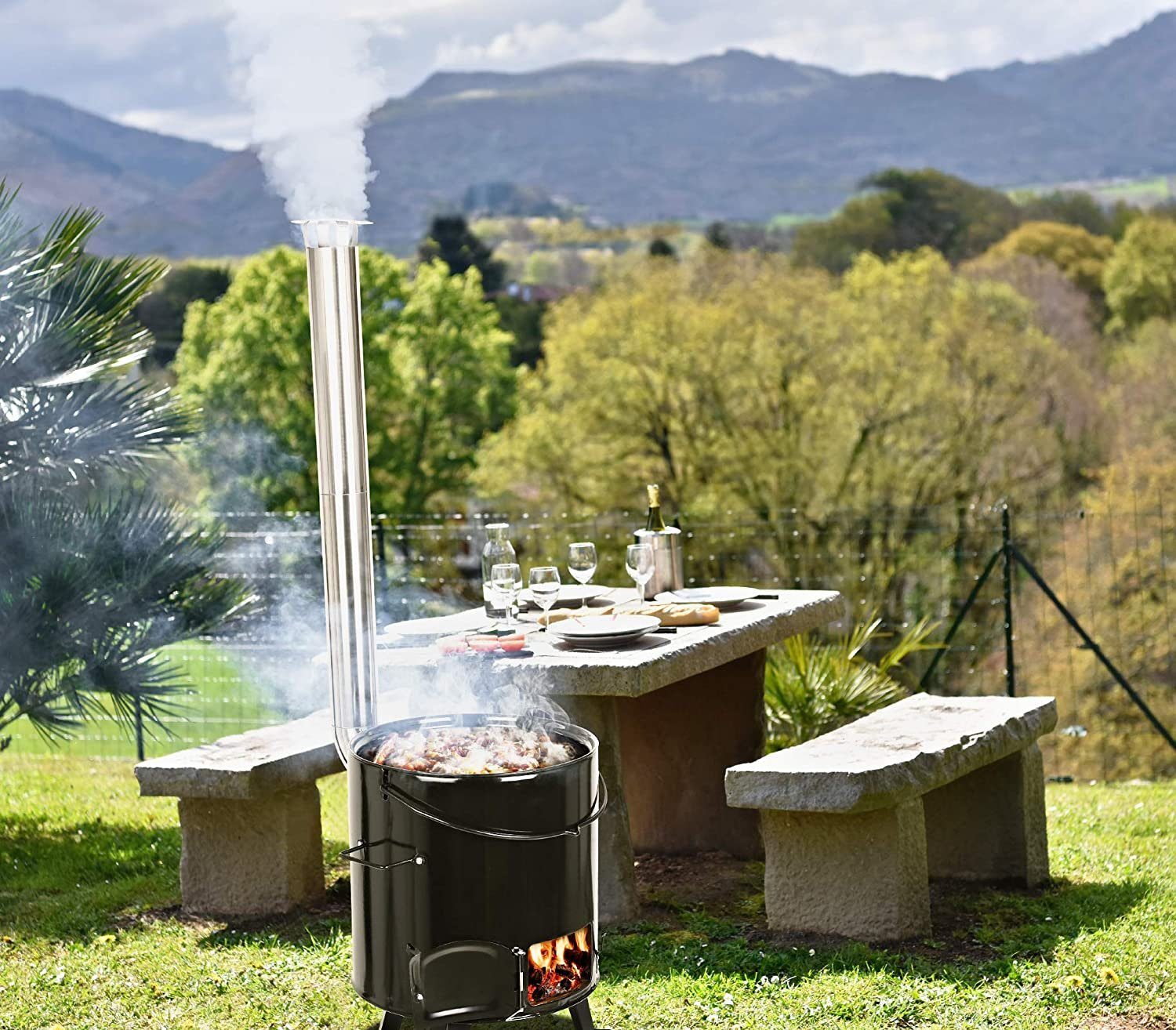 Femor Holzkohlegrill, 21L Ungarischer gulaschkessel mit deckel, Kugelgril
