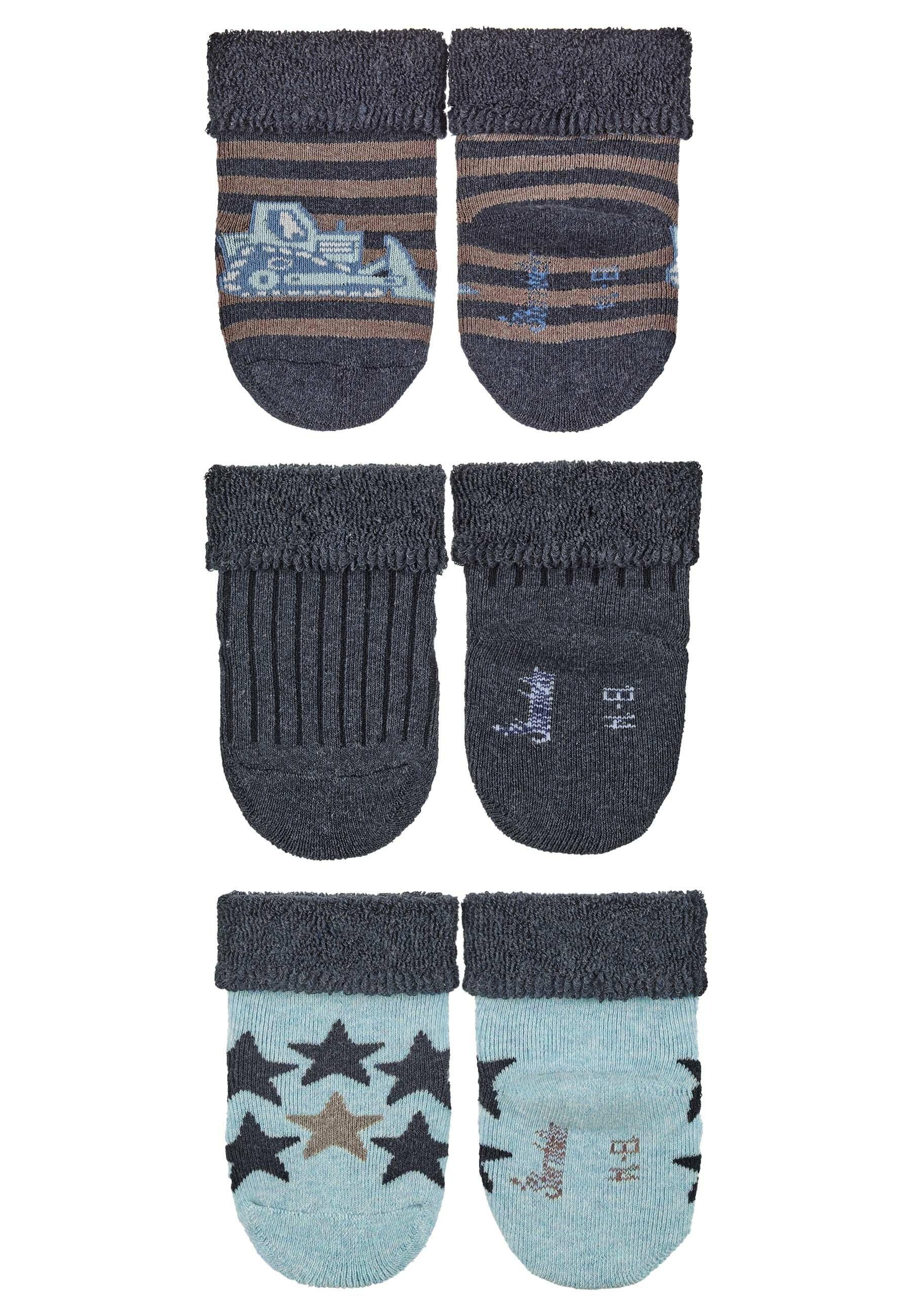 Babysöckchen 3er-Pack Bagger, uni und Sterne
