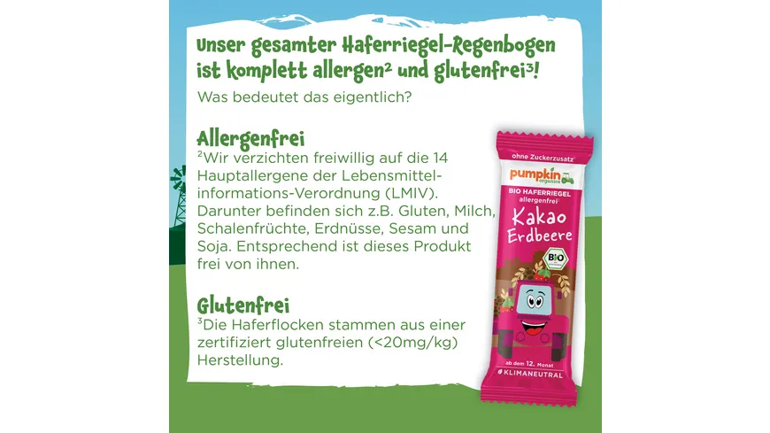 pumpkin organics Bio Haferriegel mit Kakao & Erdbeere 20 g