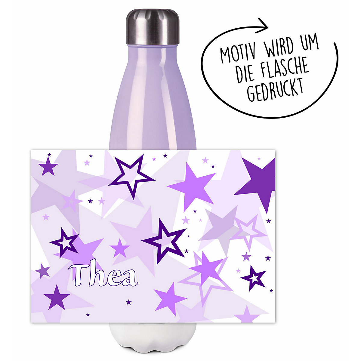 Edelstahl Kinder Thermoflasche / Trinkflasche bunt Sternenhimmel Farbe lila Spülmaschinenfest, Auslaufsicher, Bruchfest, Doppelwandig, Für Heißgetränke geeignet, Mit Deckel, Isoliert