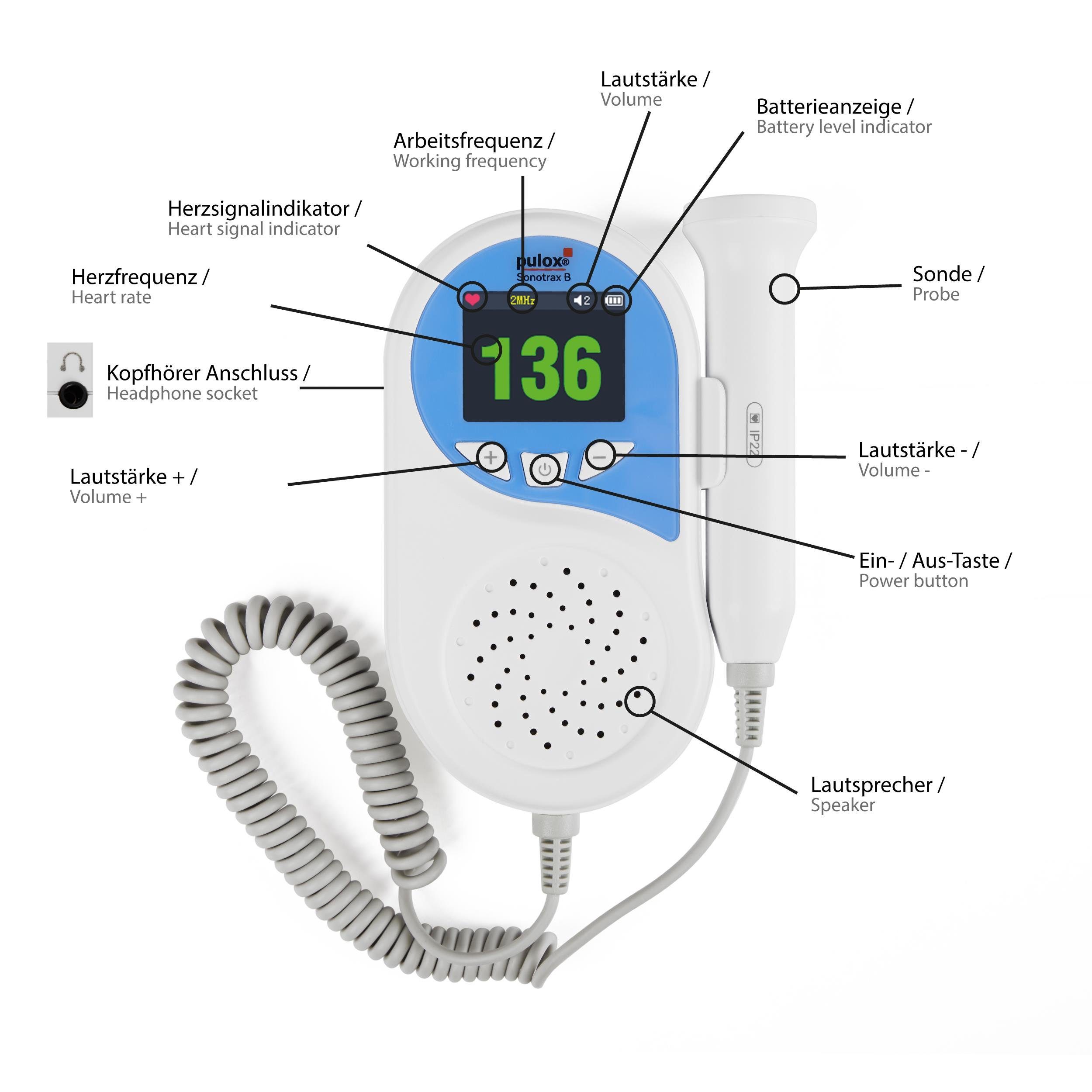 pulox Babyphone Sonotrax B - Ultraschall Fetal-Doppler mit Lautsprecher