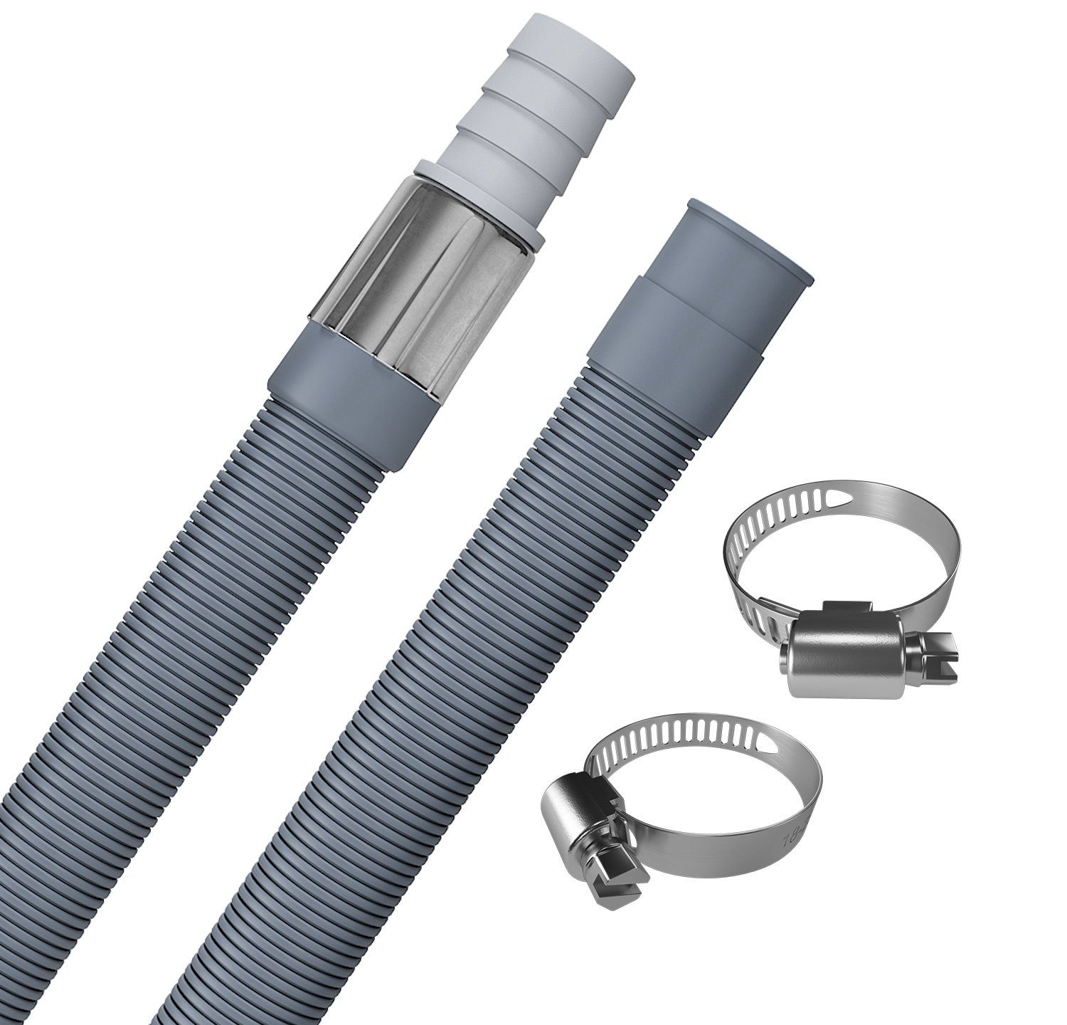 VIOKS Ablauf-Schlauchverlängerung SET: 1x Schlauchverlängerung plus 2x Schlauchschellen, Zubehör für Waschmaschine, Spülmaschine, Schlauch Länge 1 m / 2 m / 2,5 m