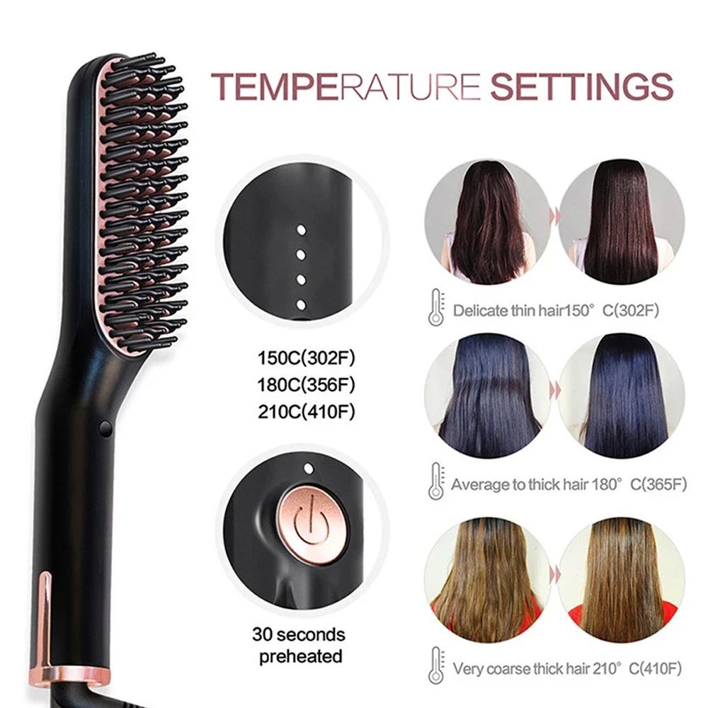 ERHWIO Bartbürste Haarglättungsbürste 3in1, Ionen-Heizung, einstellbare Temperatur, Bartbürste, Verbrühungsschutz, 30 Min. Abschaltung Männer/Frauen