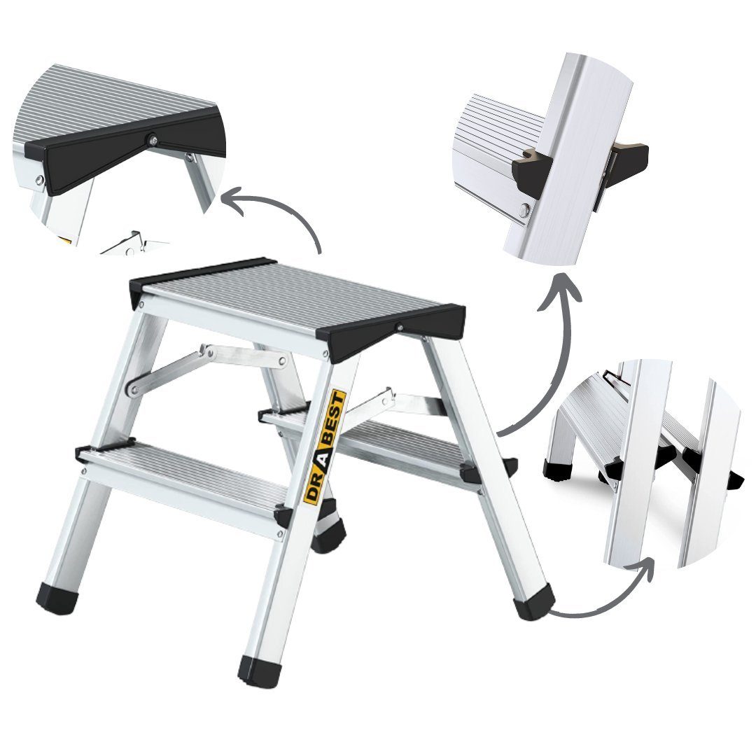 nm_trade Doppelleiter Aluleiter Doppelleiter Trittleiter Stehleiter Klapptritt Zweiseitige, Aluminium, Belastung beträgt 125 Kilogramm, rutschfeste Füße, leicht