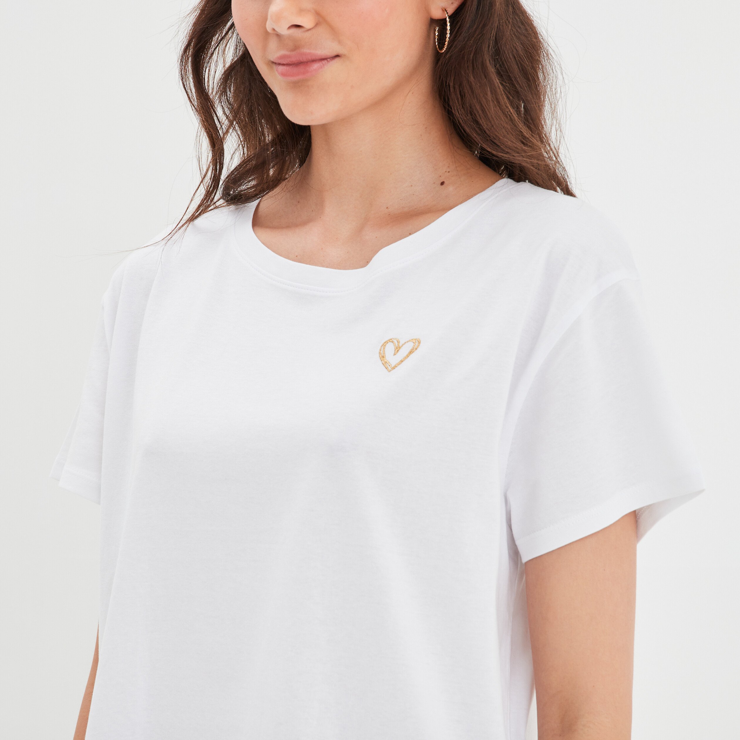 T-shirt oversize broderie devant coton blanc femme | La Halle