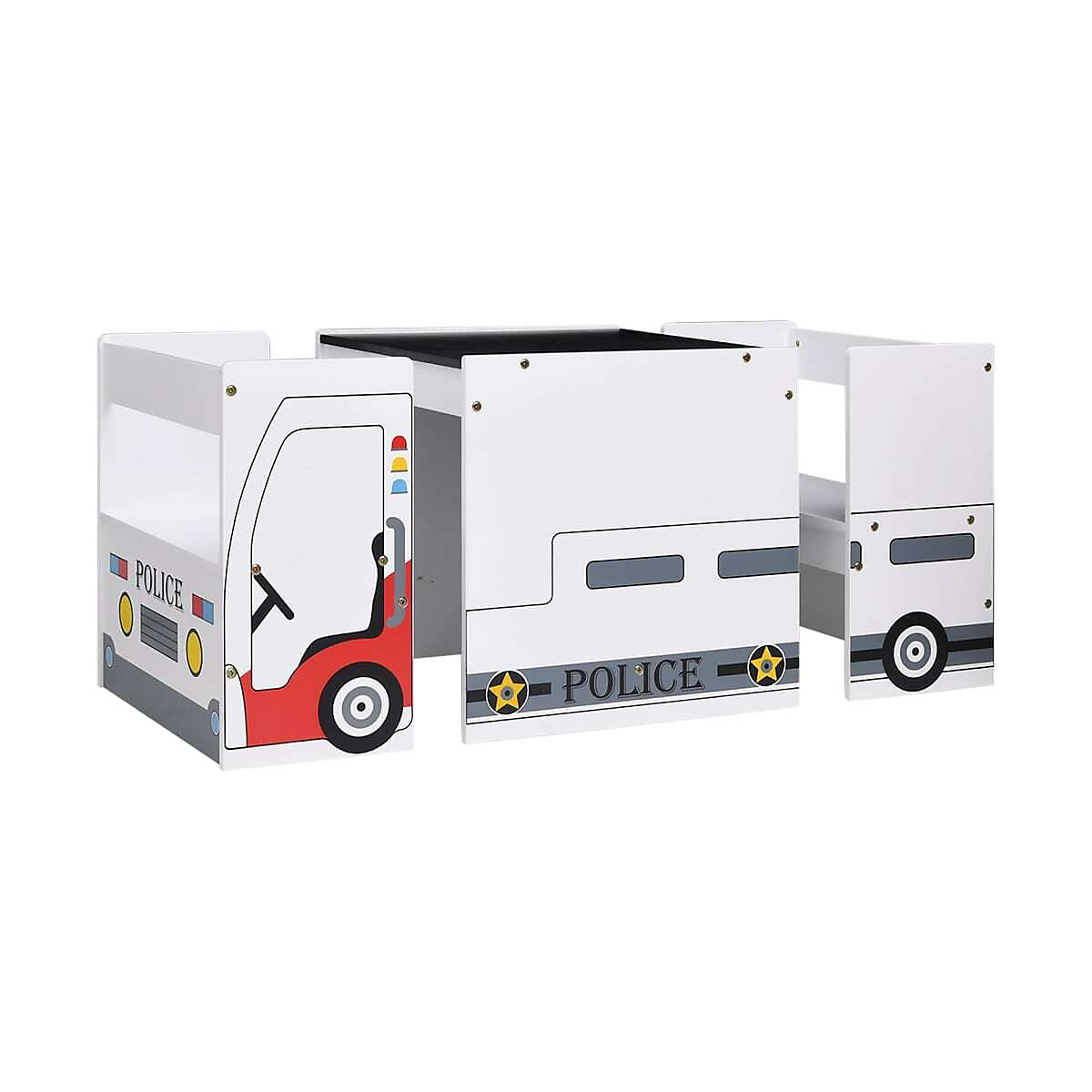 3-tlg. Kindertisch und Stuhl Set Polizeiauto-Design MDF Kindermöbel-Set