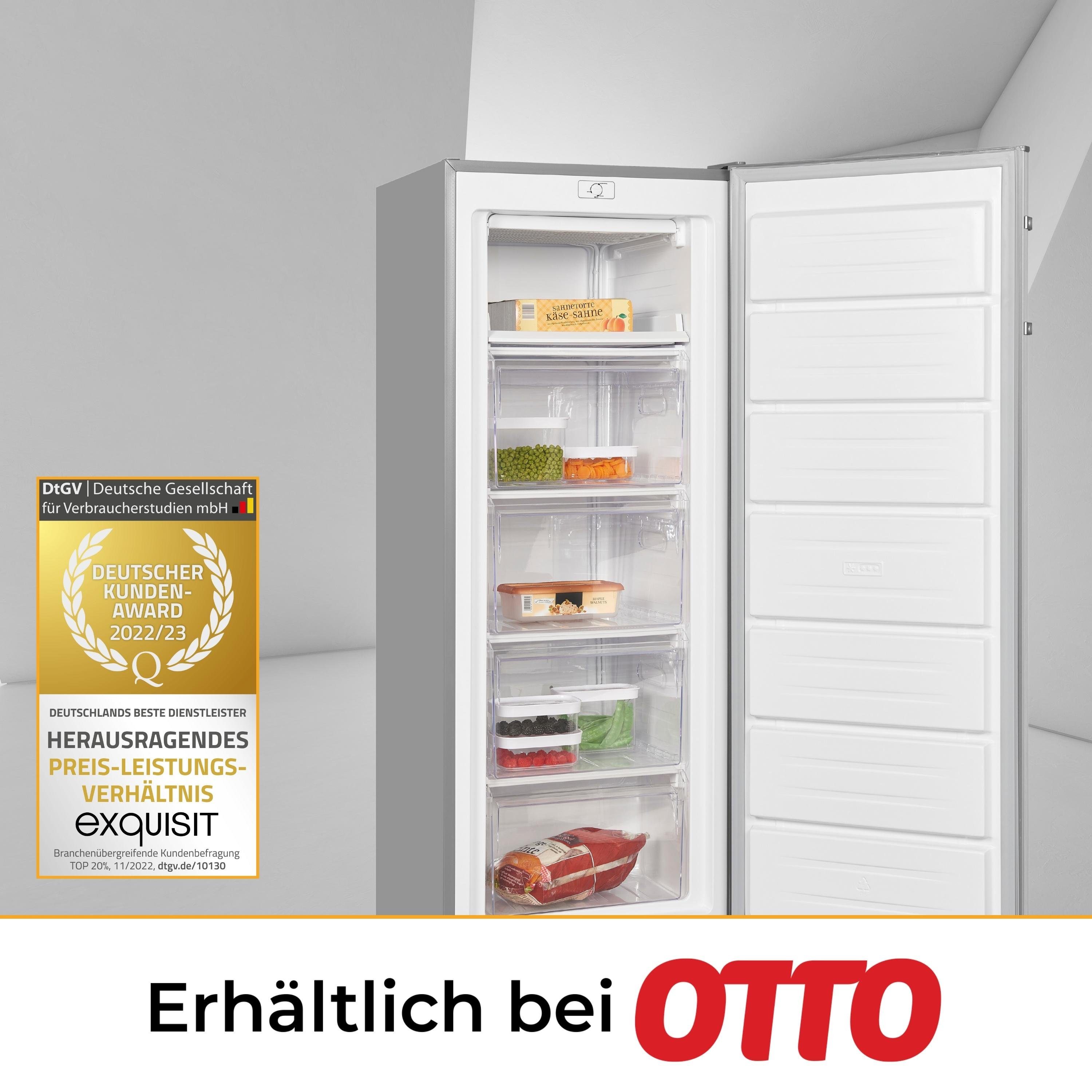 exquisit Gefrierschrank GS230-H-040E, 142.6 cm hoch, 54.4 cm breit, 4-Sterne-Gefrierfach, wechselbarer Türanschlag, effizient