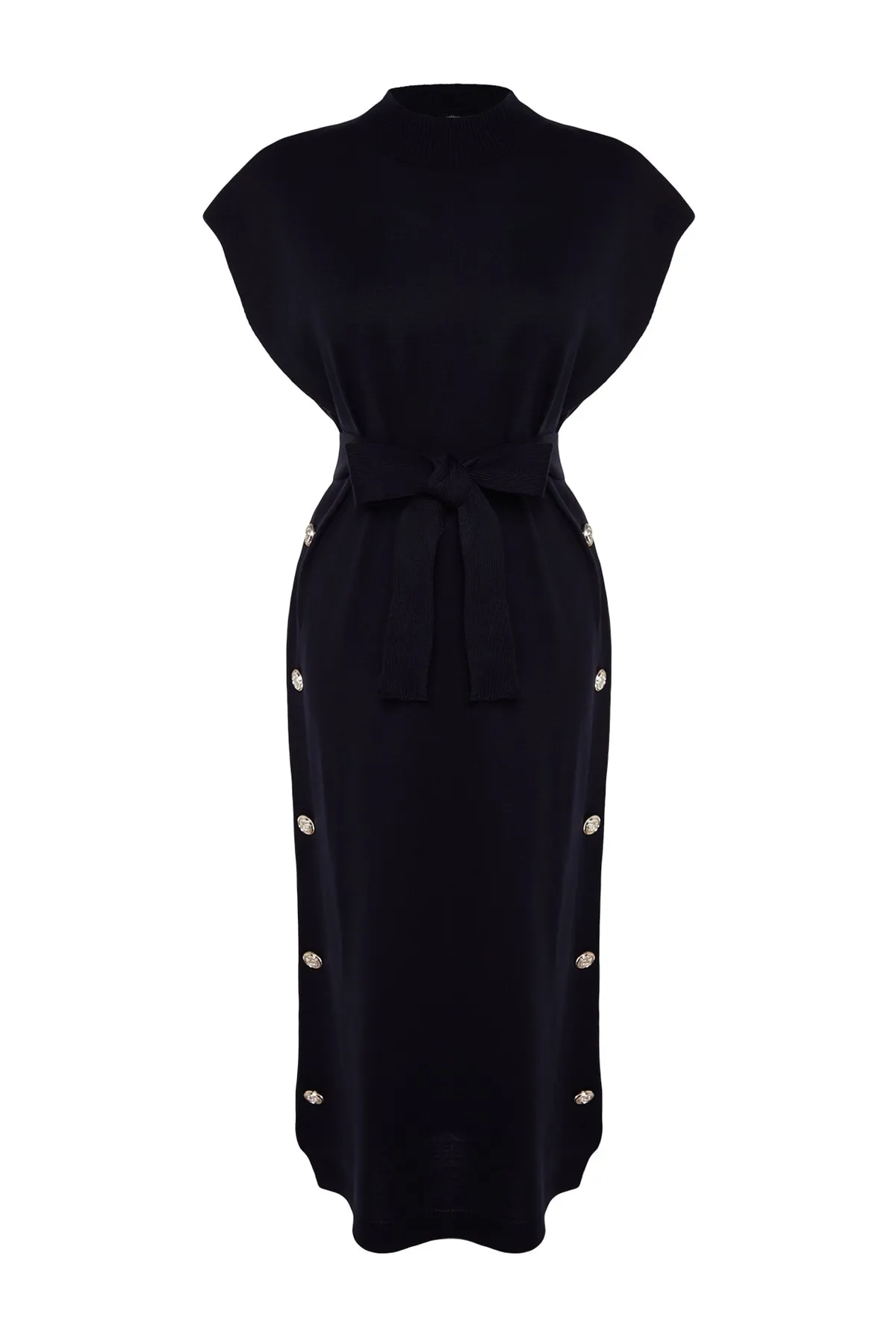 Trendyol Modest  Marineblaues Strickpulloverkleid mit Knöpfen und Details TCTAW24UV00038