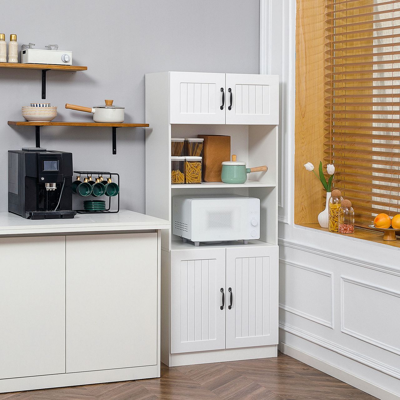 HOMCOM Küchenschrank Hochschrank Küchenbuffet mit verstellbaren Regalböden Weiß