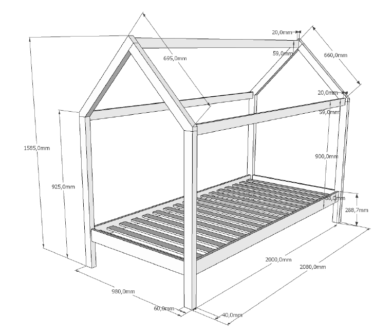VIPACK Dallas 2 Hausbett 90 x 200 cm Liegefläche, Natur