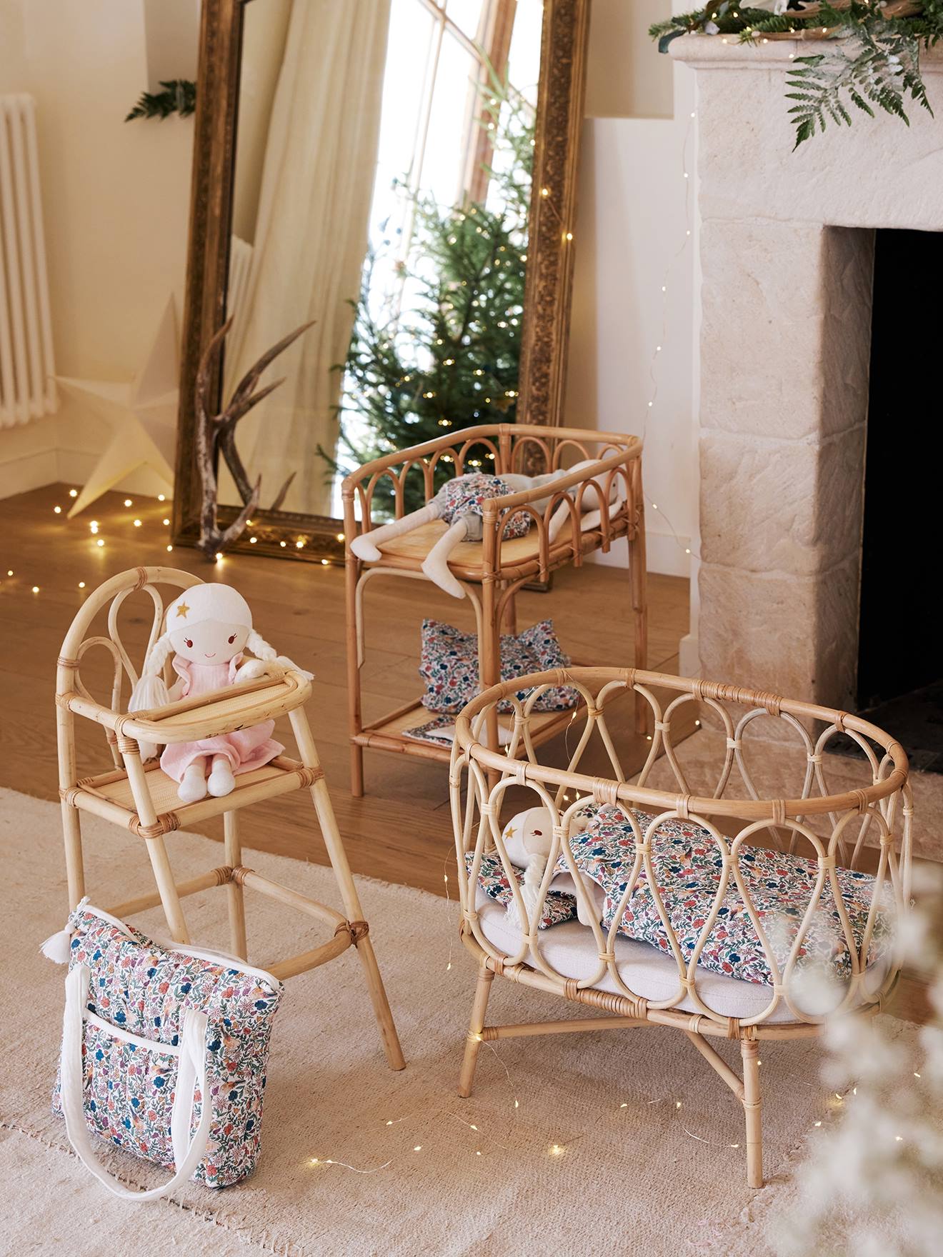 Vertbaudet Puppenbett aus Rattan MINI BOHO - natur