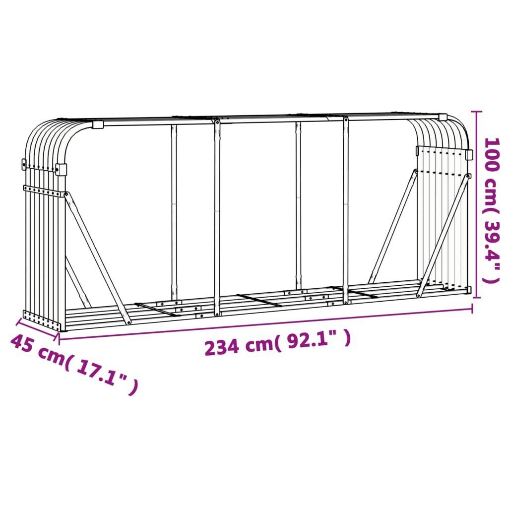vidaXL Kaminholzregal Kaminholzunterstand Braun 234x45x100 cm Verzinkter Stahl, BxTxH:234x45x100 cm