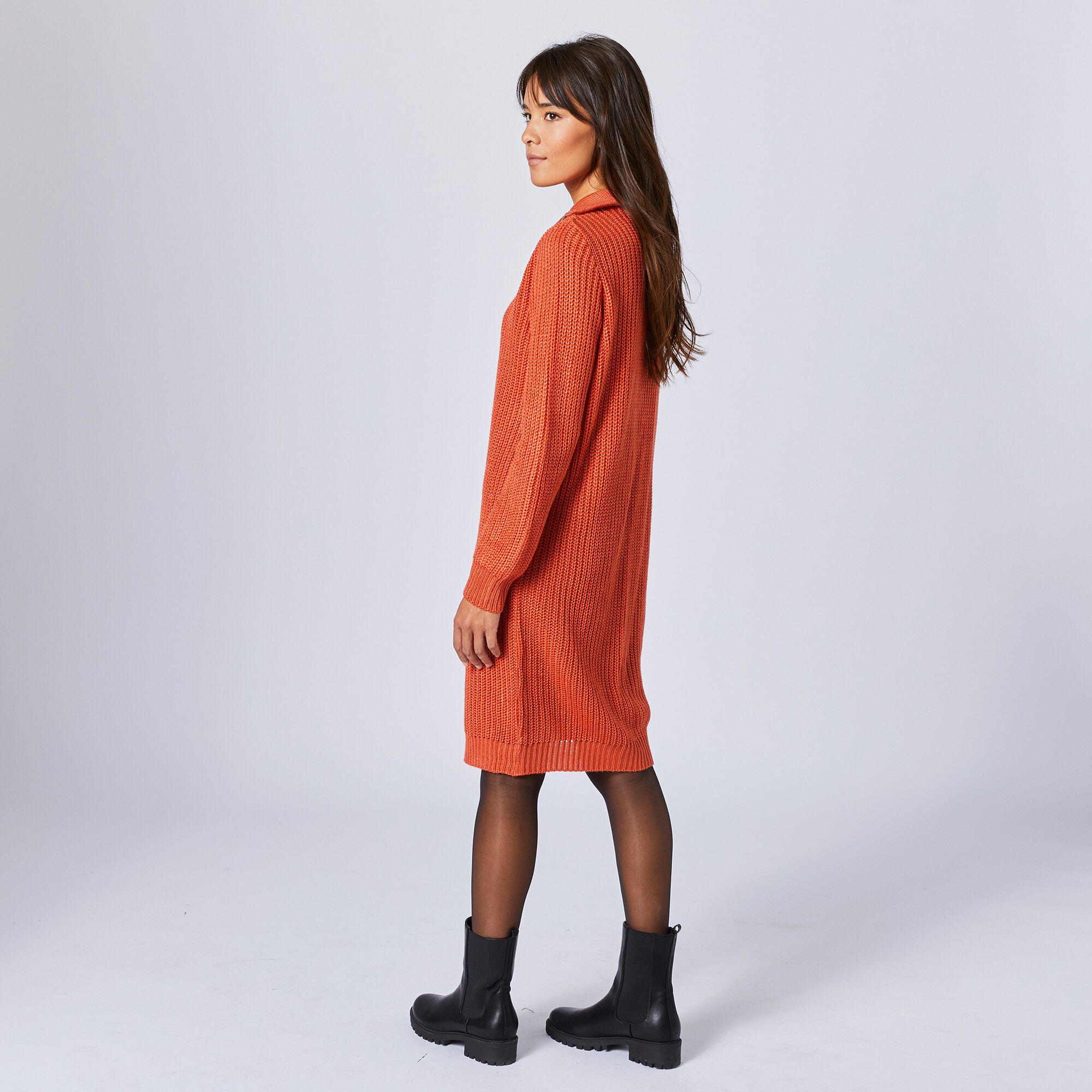 Robe pull col zippé, maille anglaise