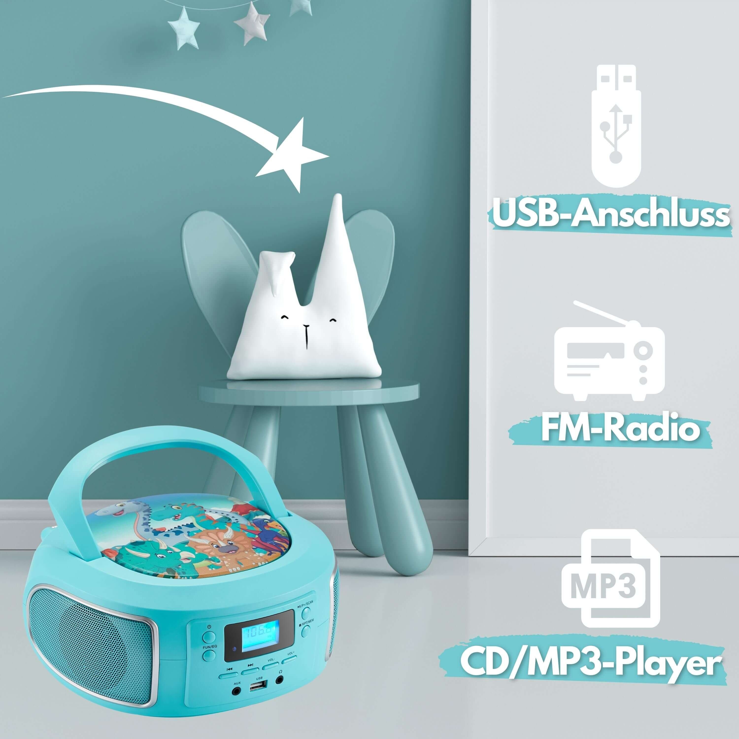 Cyberlux CL-940 tragbarer CD-Player (CD, Kinder CD Player tragbar, Boombox, Musikbox, FM Radio mit MP3 USB)