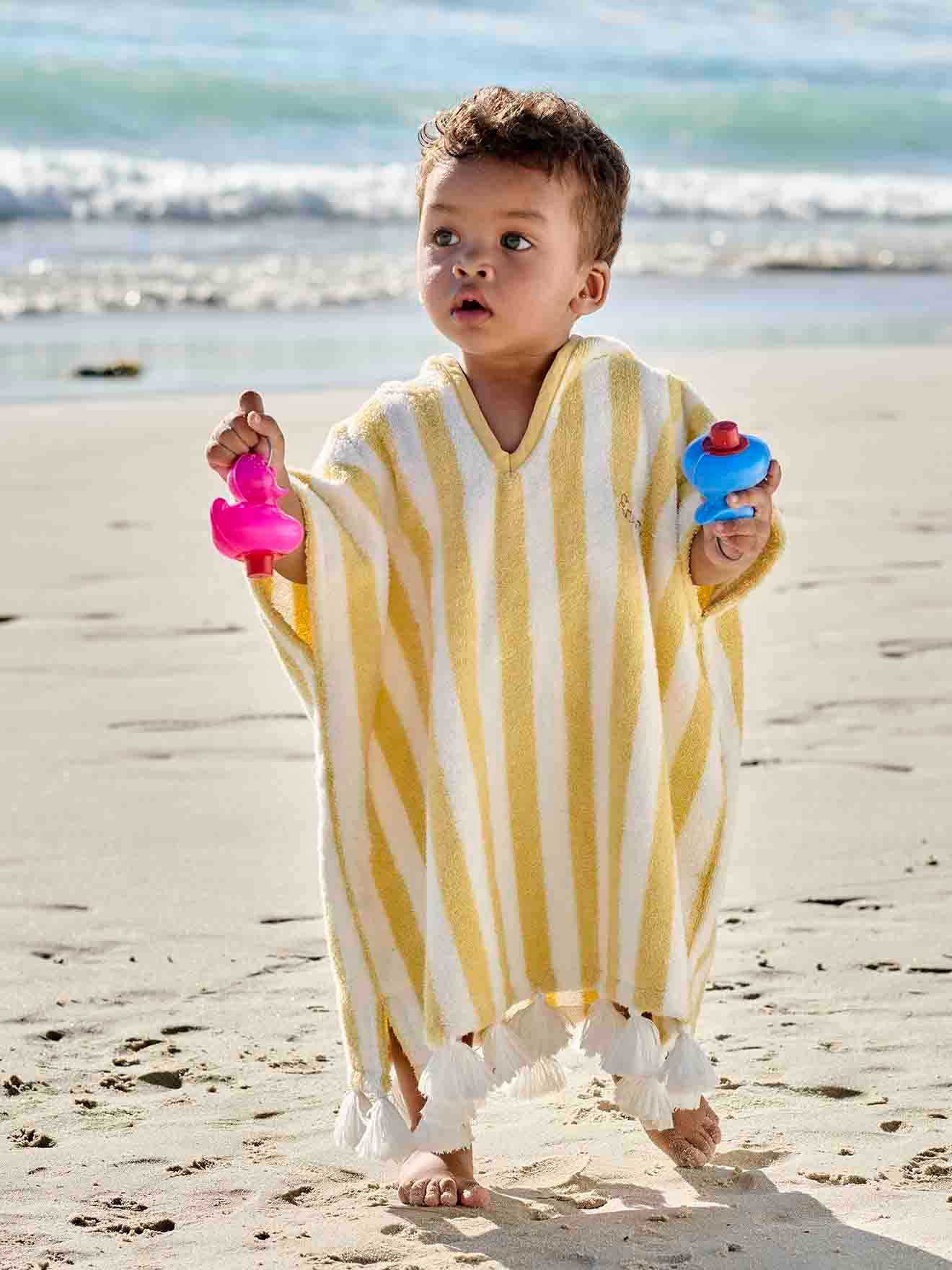 Vertbaudet Baby Badeponcho, personalisierbar - blau/weiß gestreift