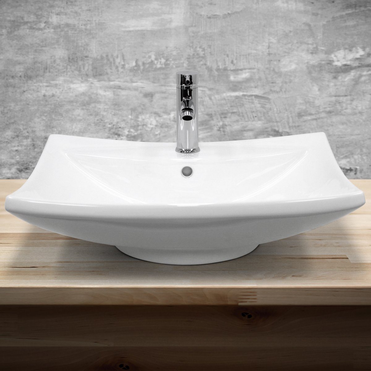 ECD Germany Waschbecken Aufsatzbecken Aufsatzwaschbecken Aufsatzwaschtisch Waschschale, Keramik Weiß 605x460x165mm inkl. Ablaufgarnitur mit Überlauf