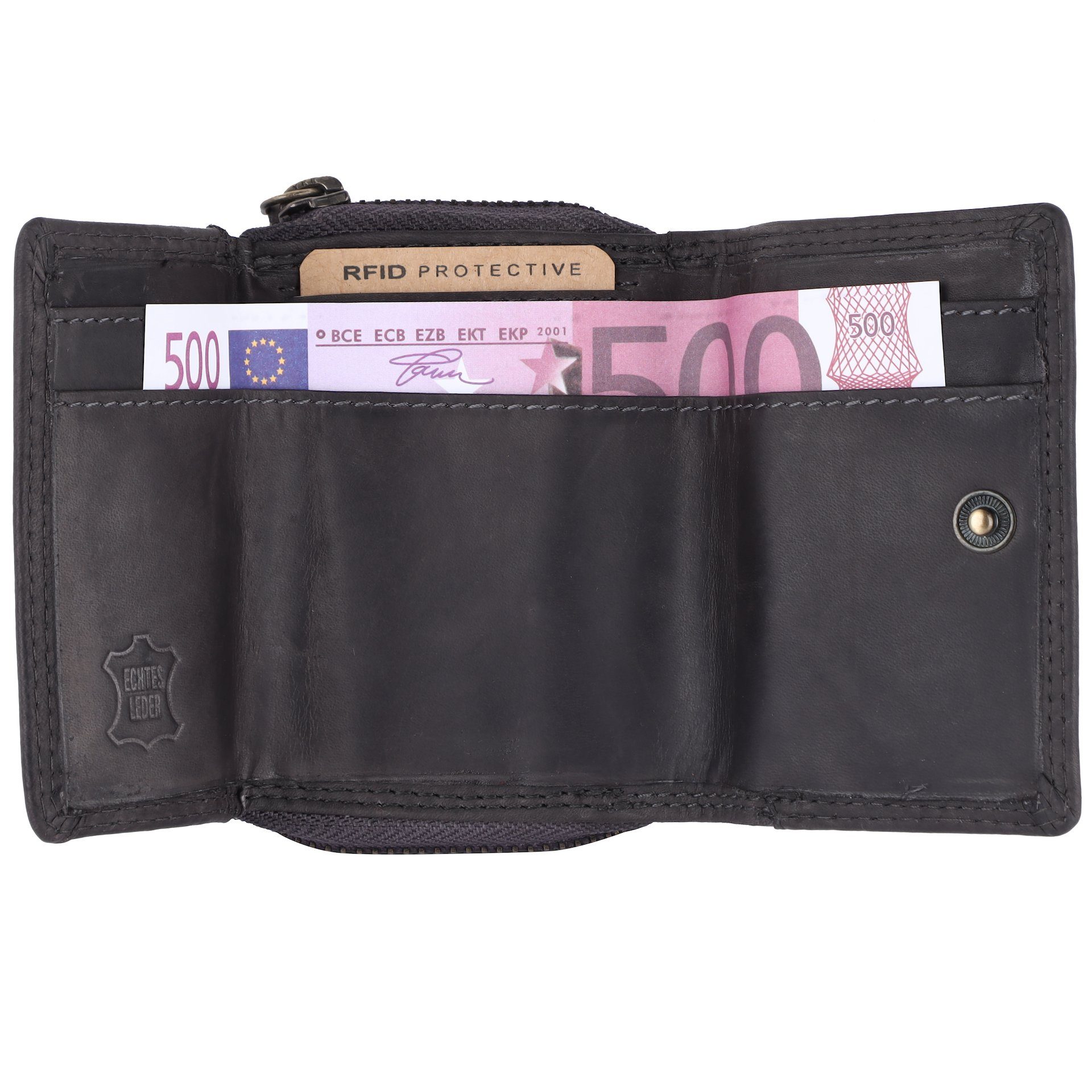 Benthill Mini Geldbörse Kleine Geldbörse Minibörse Echt Leder Mini Portemonnaie RFID Schutz, RFID-Schutz Kartenfächer Münzfach Reißverschlussfach