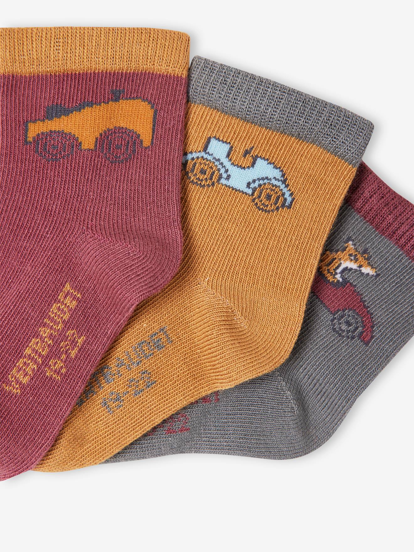 Lot de 3 paires de chaussettes voitures bébé garçon bordeaux