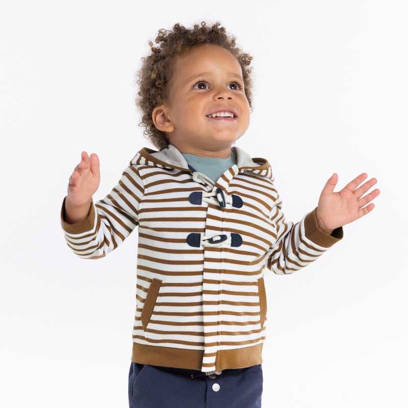 Sweat zippé à capuche molleton rayé marron bébé garçon