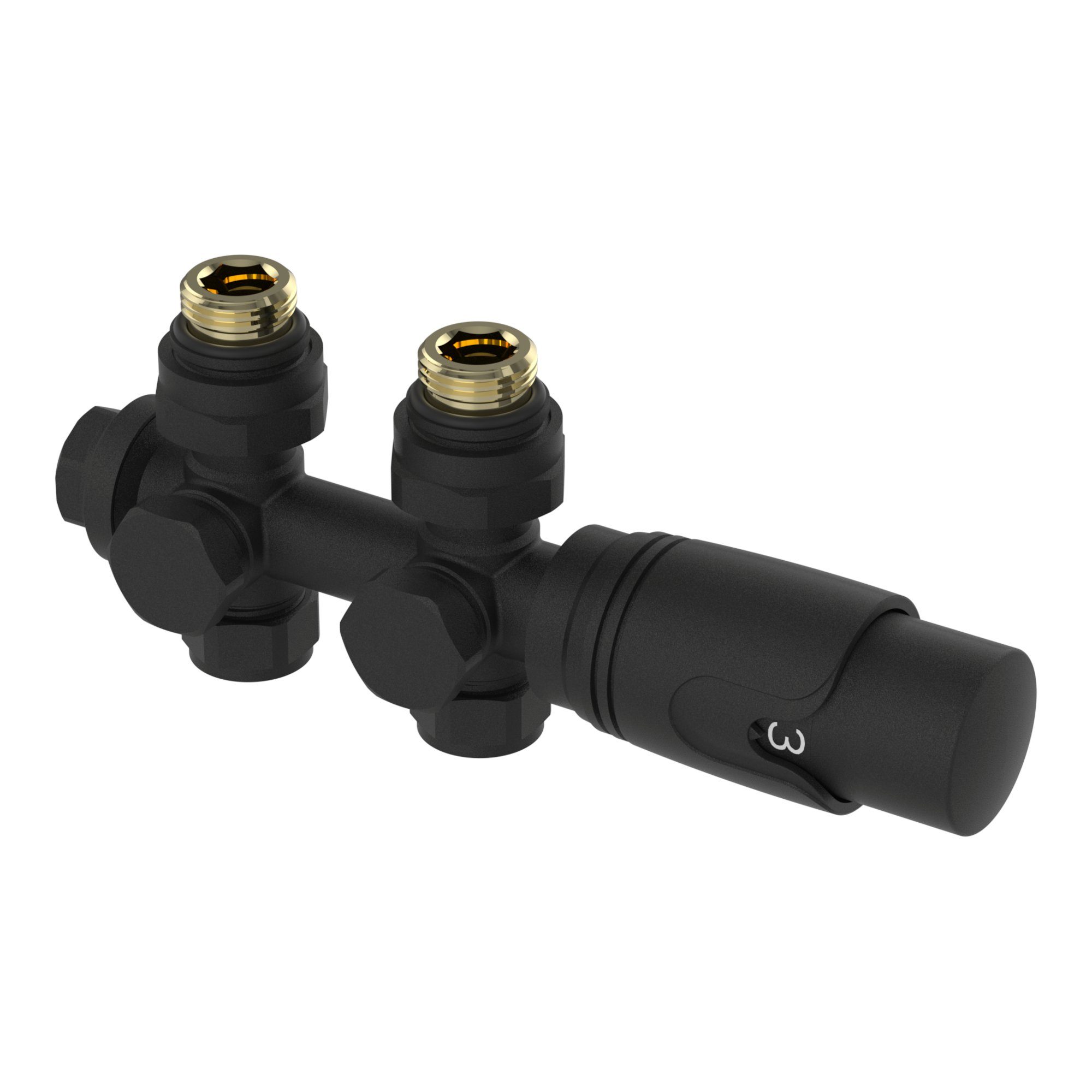 neu.haus Heizkörperthermostat, Gloppen Multiblock Set mit Thermostatkopf Messing Schwarz