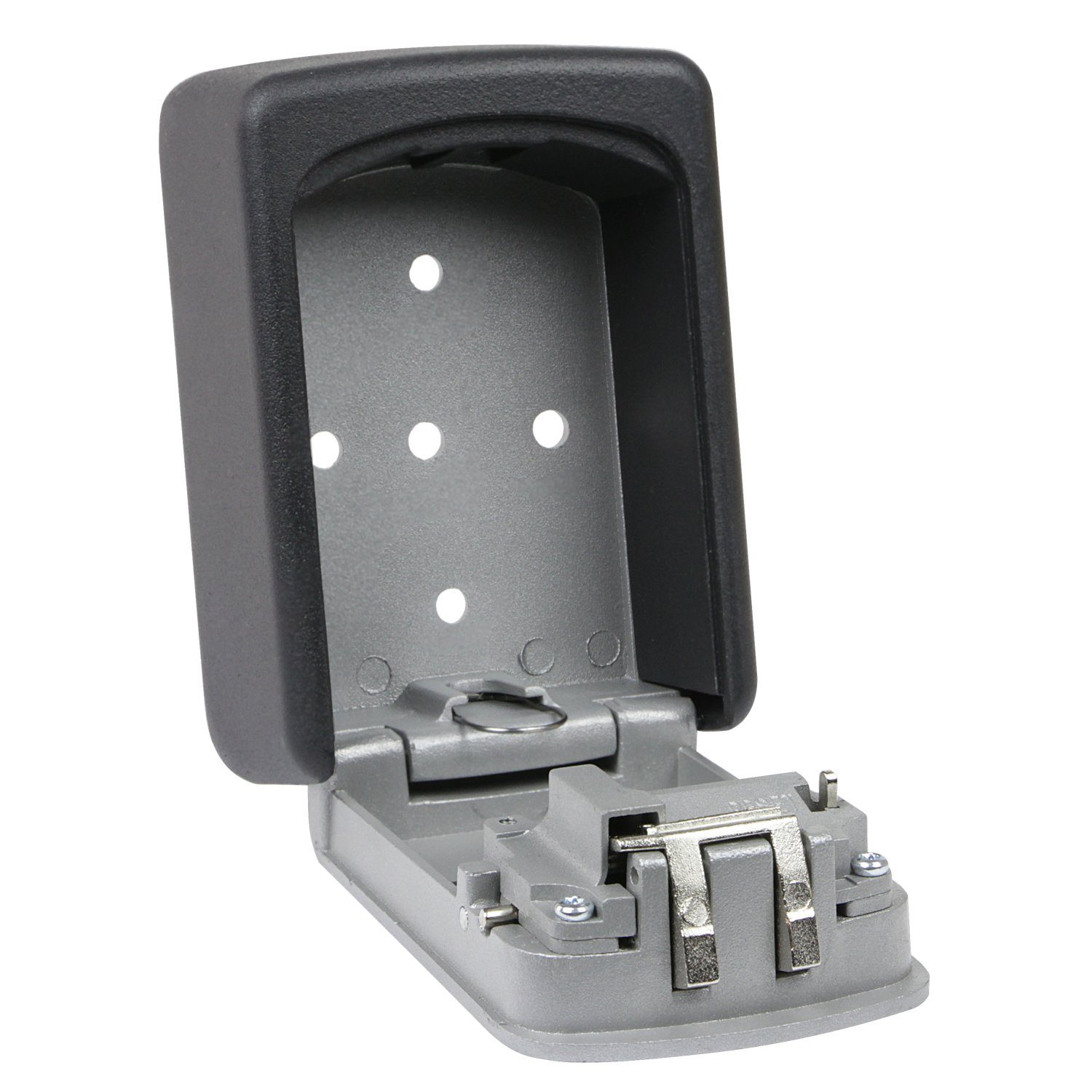 HMF Schlüsseltresor 326 Schlüsselbox für außen, 4-stelliger Zahlencode, 12,2 x 8,7 x 4 cm, Grau