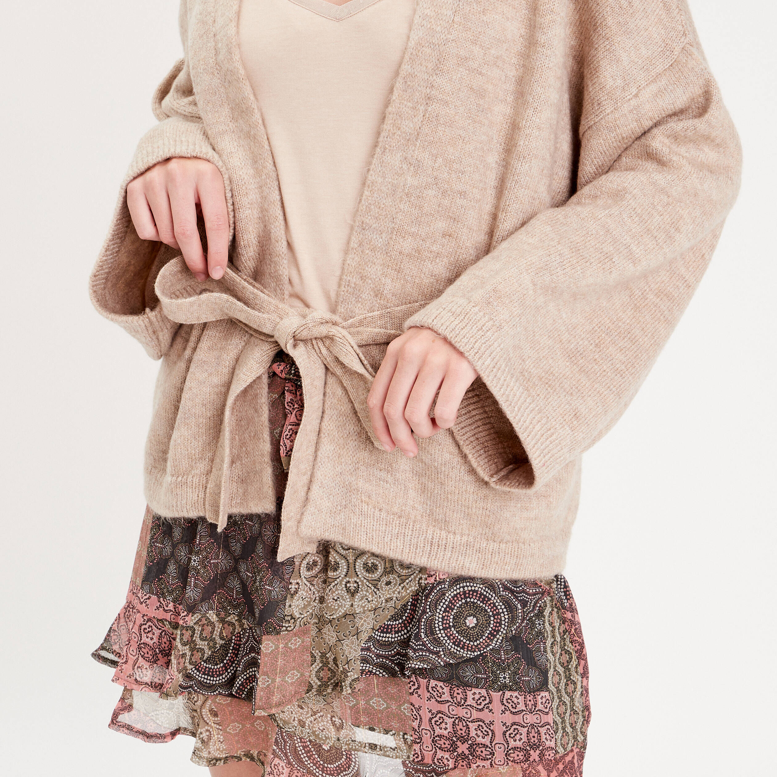 Gilet kimono manches 3/4 beige femme | Cache Cache
