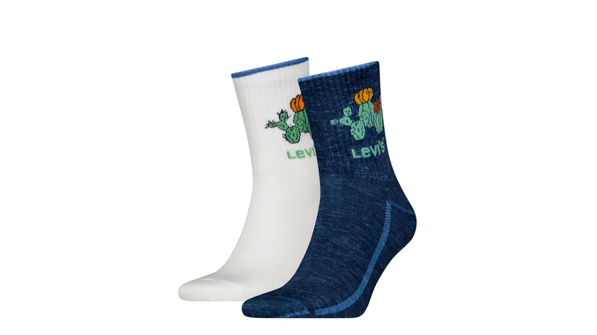 Levis Unisex Sportsocken Short Cut Placed Cactus 2er Pack weiß, blau
