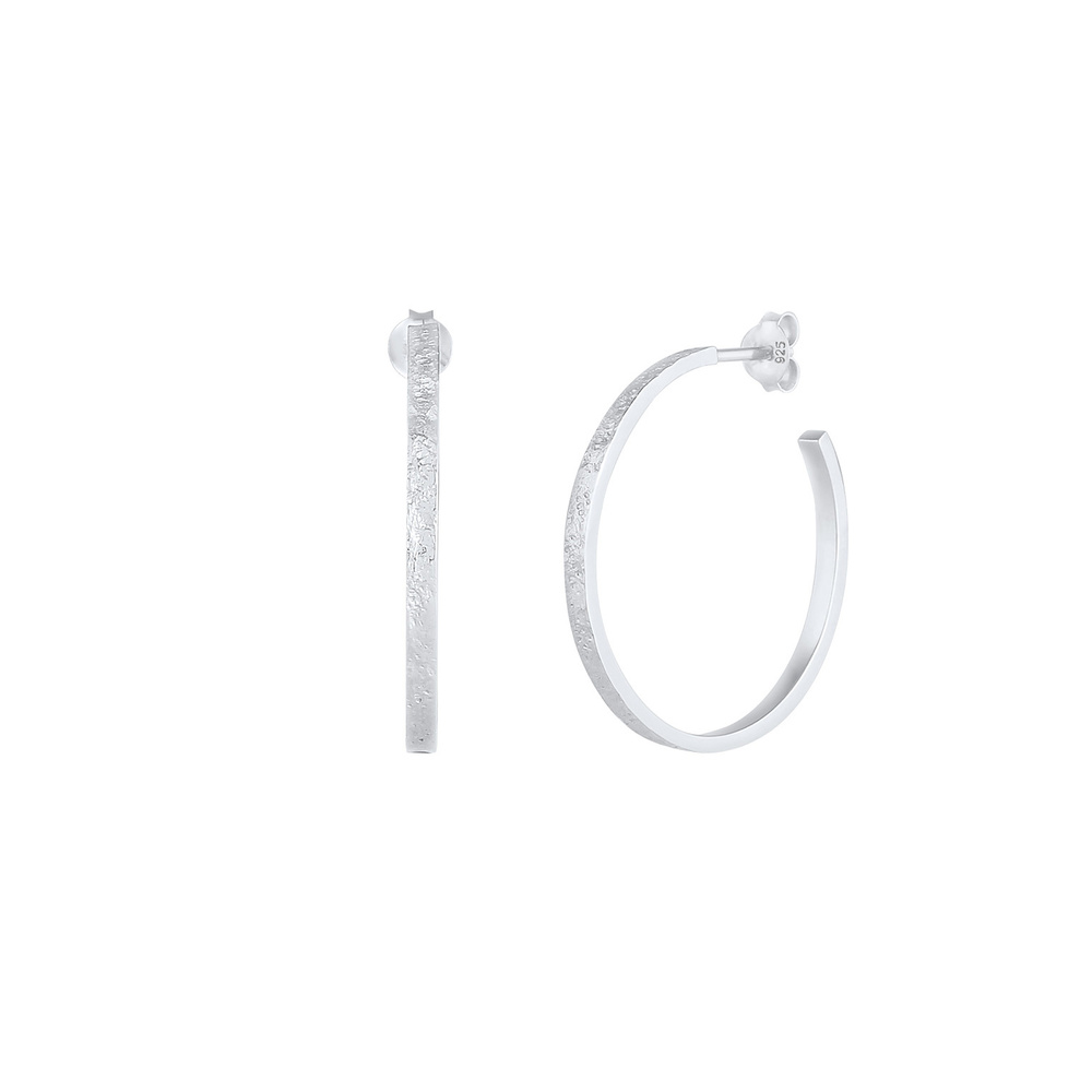 Elli Elli Boucles d'Oreilles Femmes Créoles Basique Texturée Martelé en Argent Sterlin Boucles d'oreilles