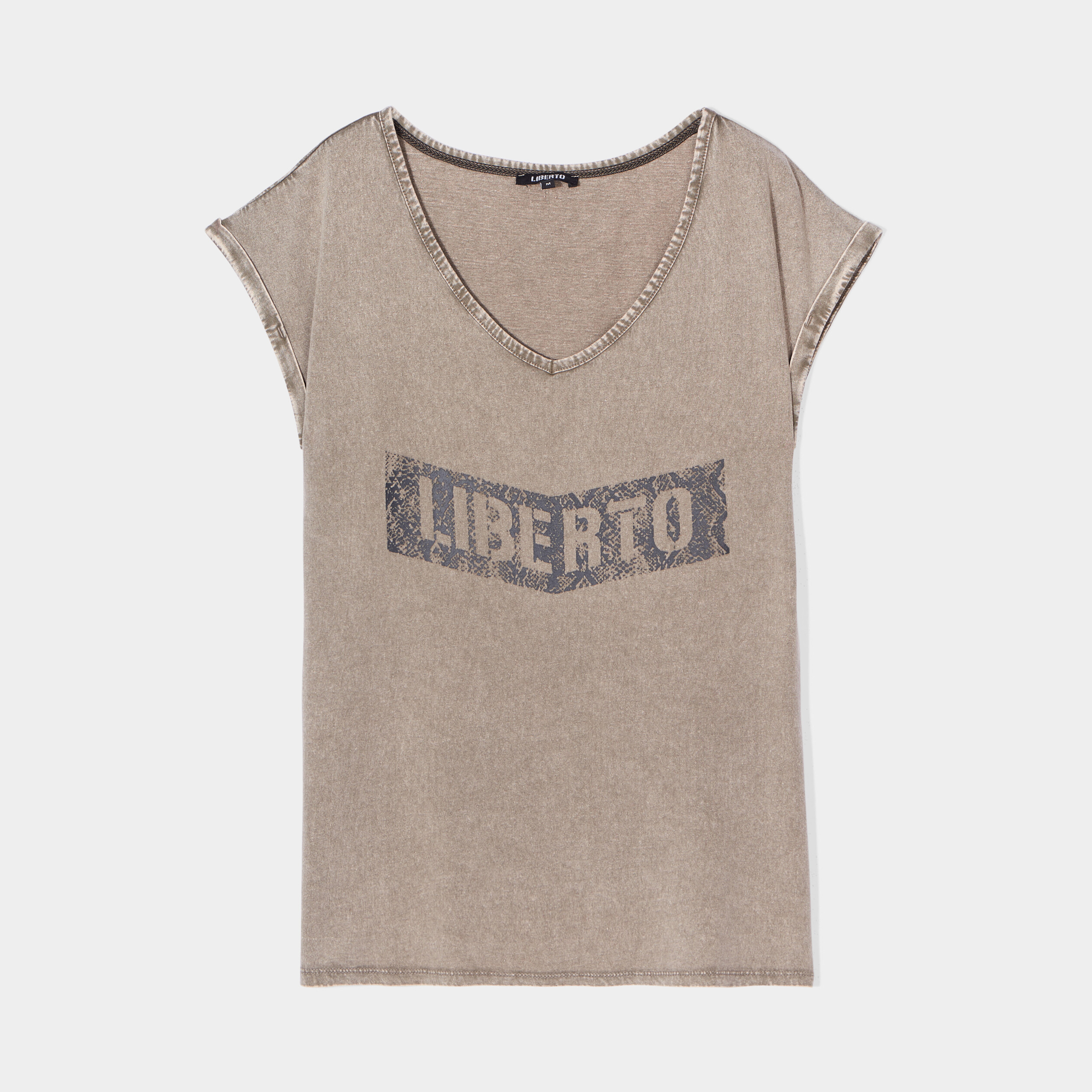 T-shirt oversize col en V Liberto vert kaki femme | La Halle
