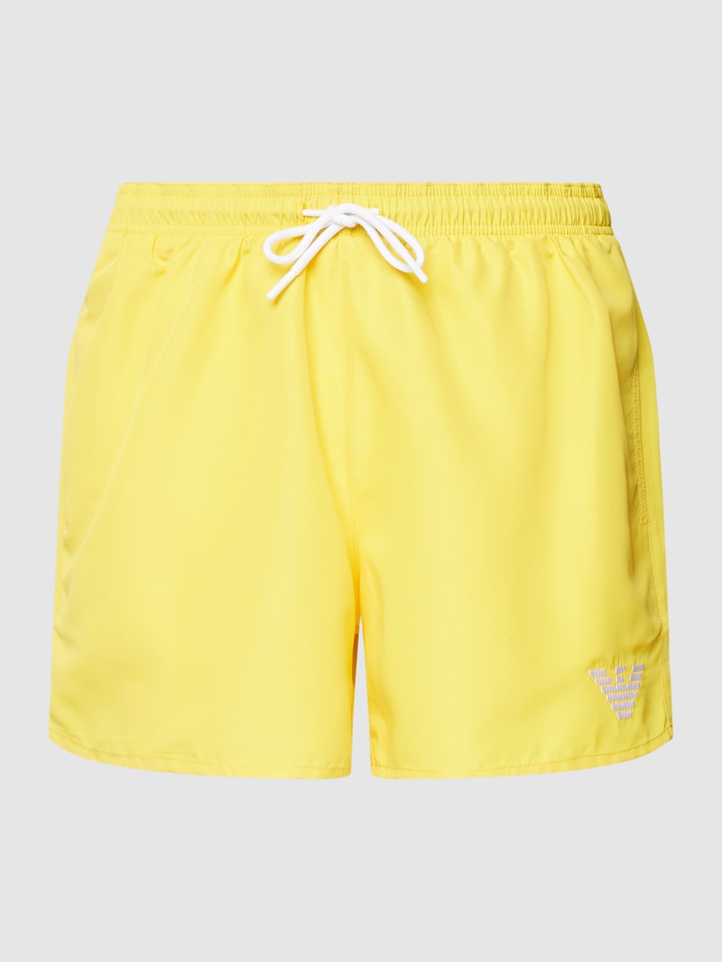 Badehose mit Label-Stitching Modell 'ESSENTIAL' in gelb