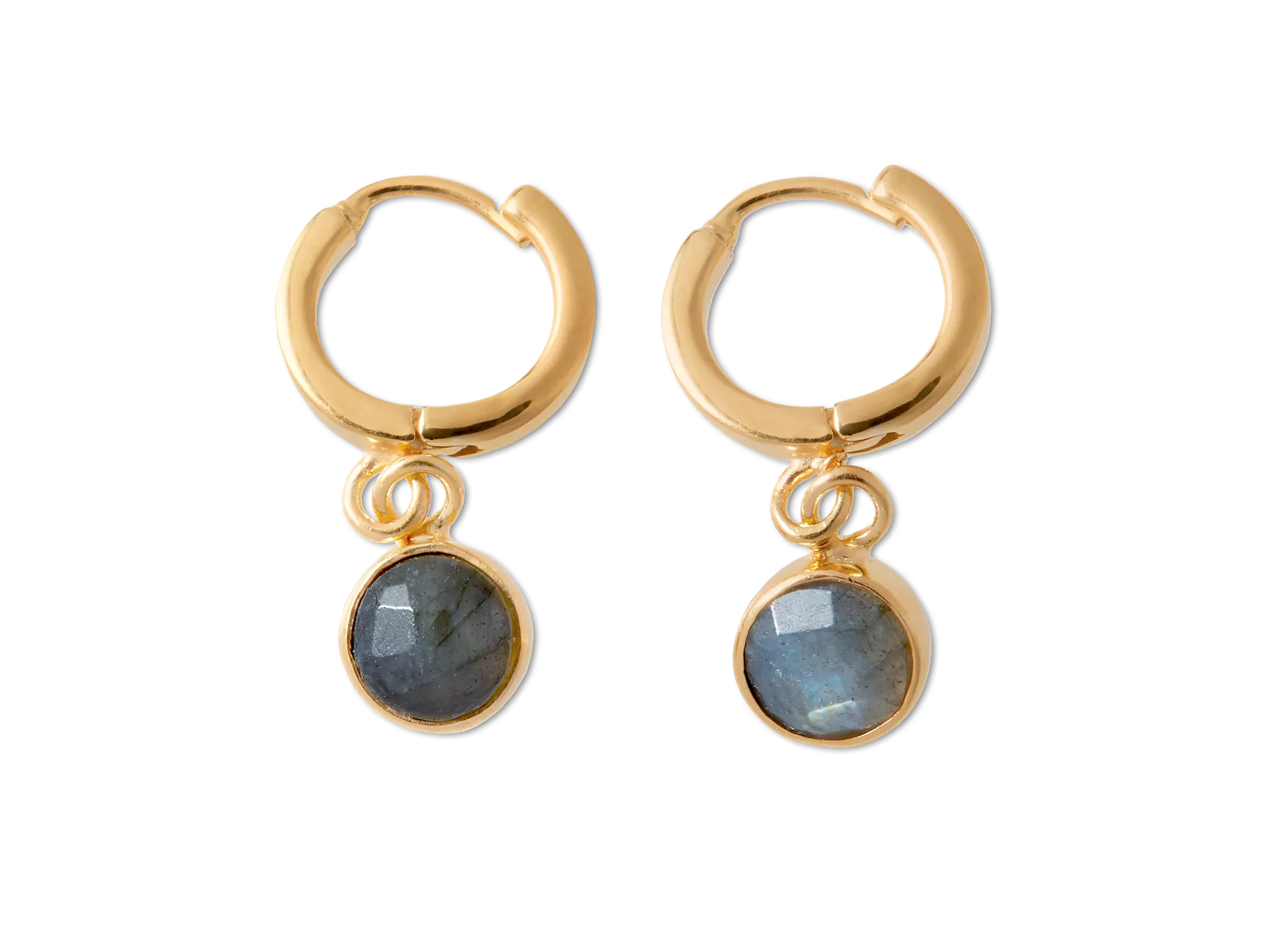 Créoles en labradorite taille ronde plaquées or