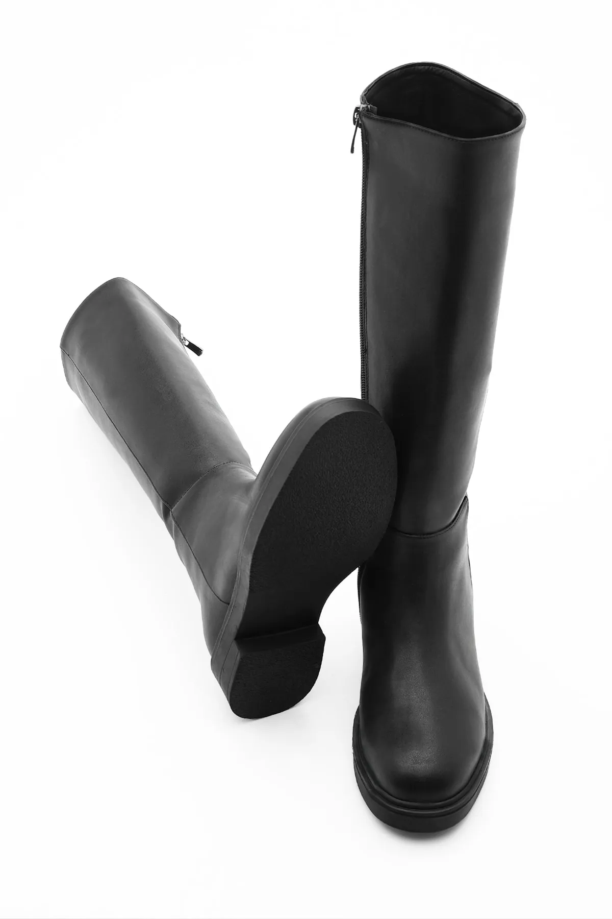 Marjin  Damen-Tagesstiefel über dem Knie mit Reißverschluss Yobin Schwarz