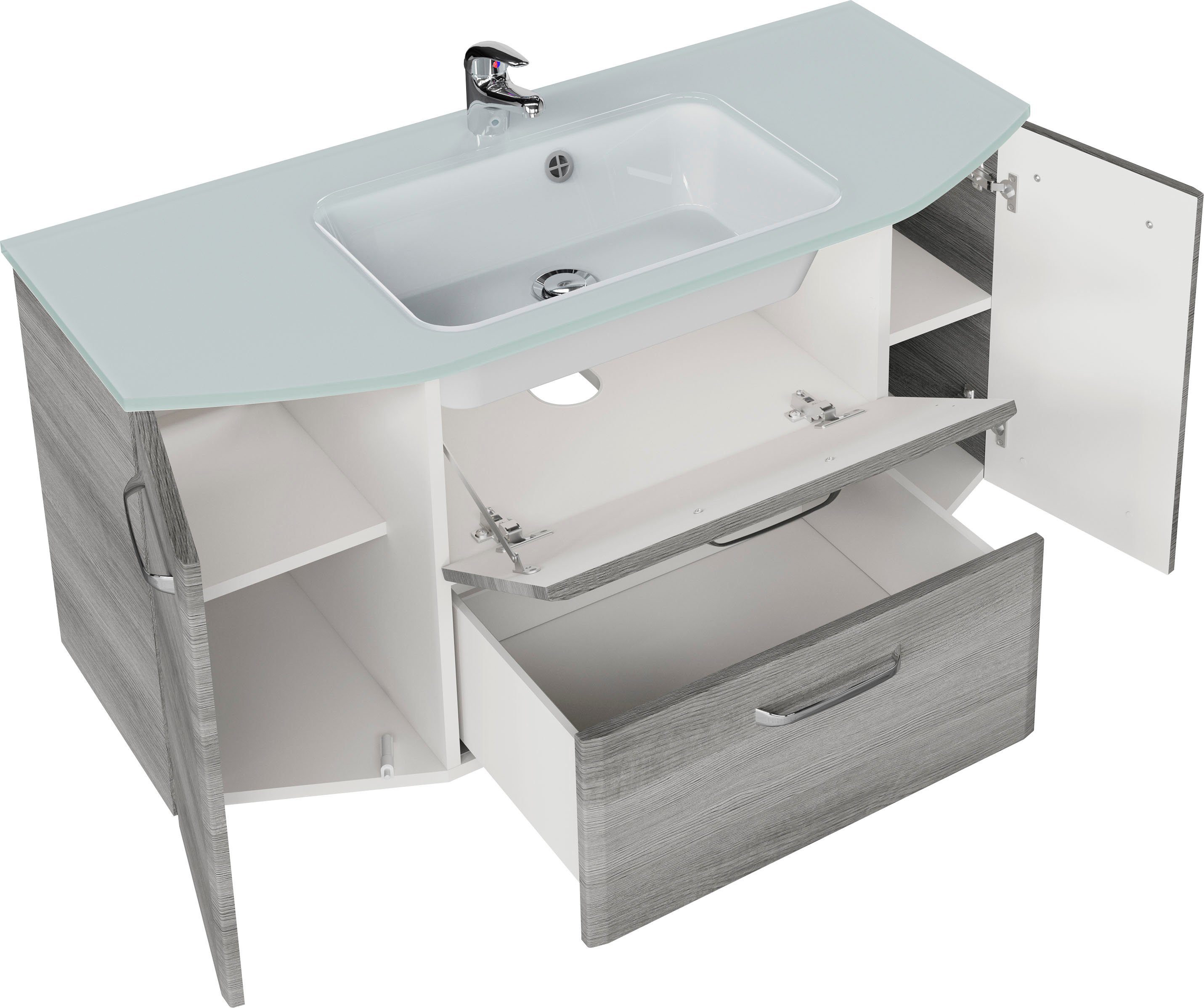 PELIPAL Badmöbel-Set Quickset 328, (2-St), Spiegelschrank inkl. LED-Beleuchtung, Waschtisch-Kombination