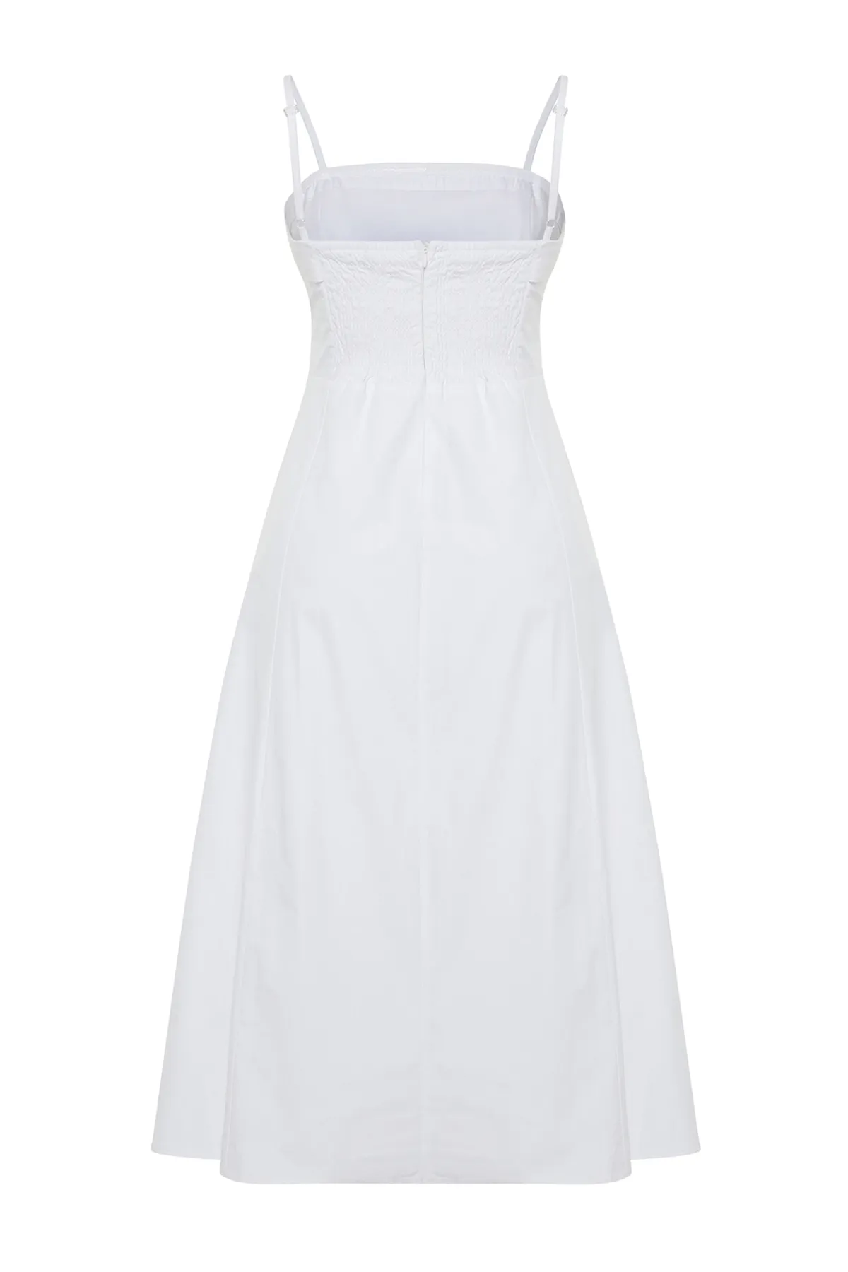 Trendyol Collection  Weißes Midi-Kleid aus 100 % gewebter Baumwollpopeline TWOSS24EL00031