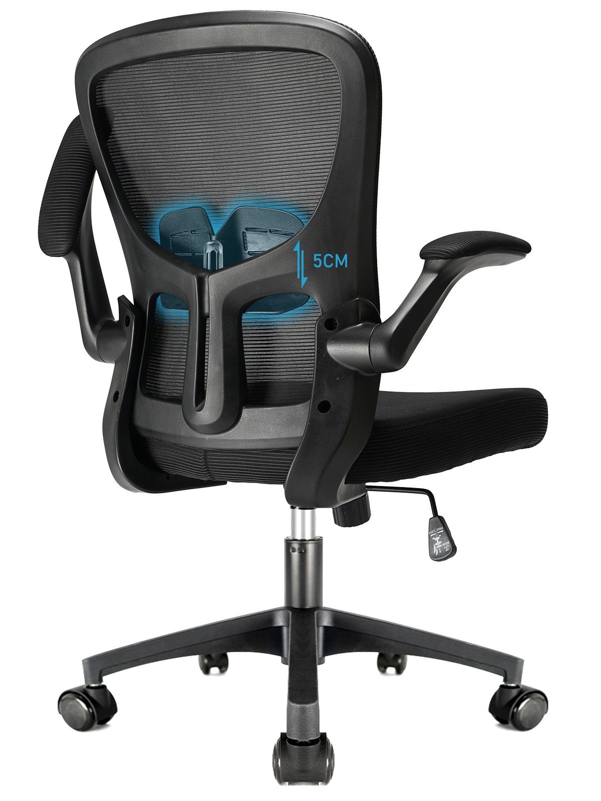 Durrafy Bürostuhl Chefsessel, Schreibtischstuhl, Drehstuhl, mit klappbaren Armlehnen, verstellbarer Lendenwirbelstütze, 130KG