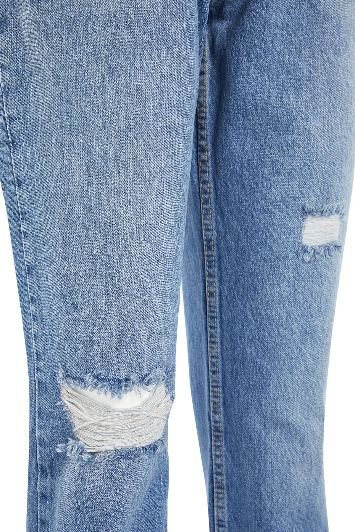 Trendyol Collection  Blaue, zerrissene Jeans mit hoher Taille und geradem Bein TWOSS22JE0431