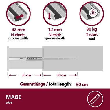 HOOZ Auszug Schubladenführung Vollauszug 30 - 60 cm (2er Set, 2 St., 1 Paar), 2er Set