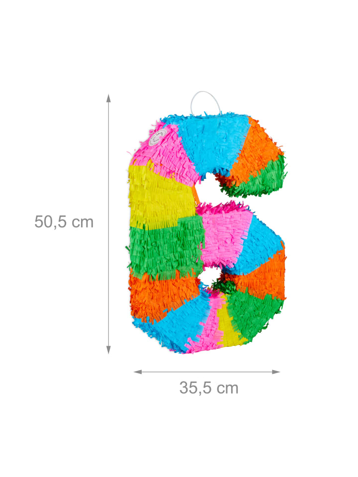 relaxdays Pinata Zahl 6 in Bunt günstig kaufen onesize