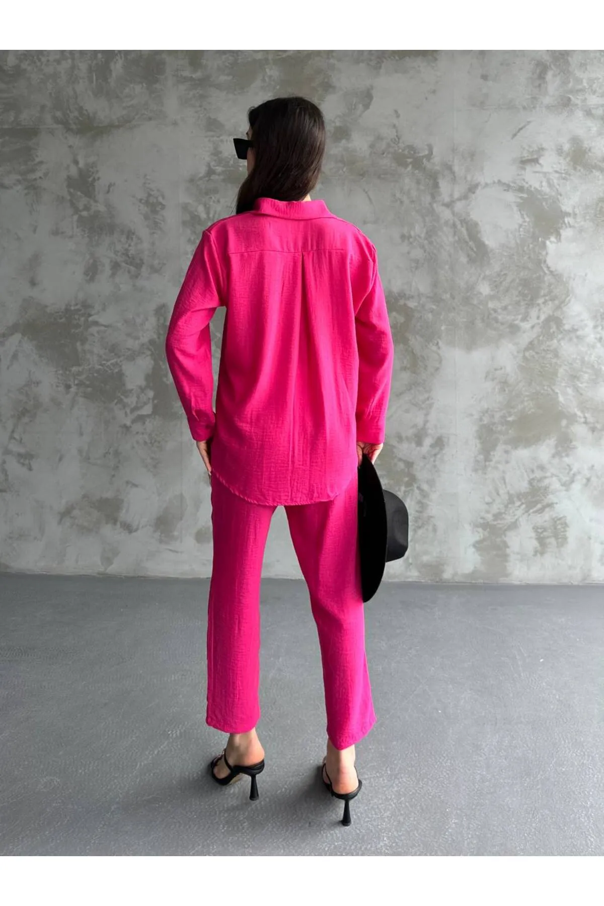 ZF BUTİK  Damen-Set aus doppeltem Leinenhemd, Hose, Unterteil und Oberteil