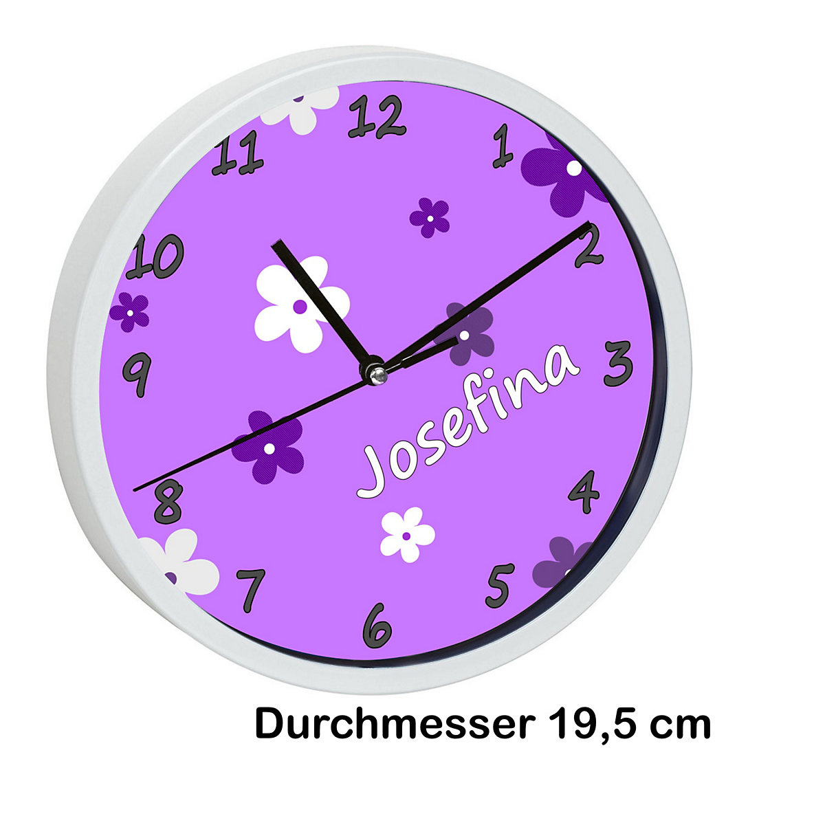 Kinder Wanduhr personalisiert mit Name Blumen Lila
