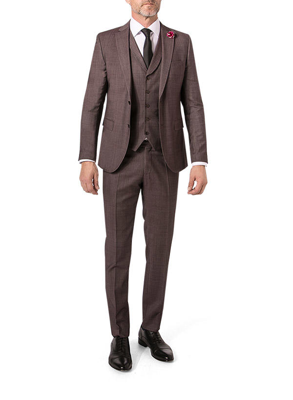 CG, Anzug mit Weste, Slim Fit, Schurwoll-Stretch, bordeaux meliert