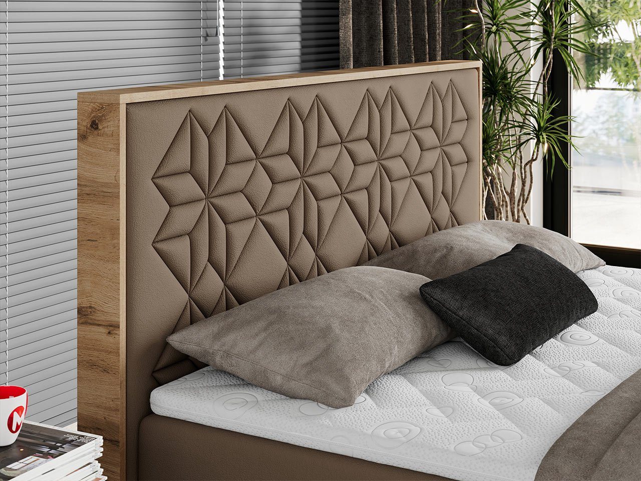 MKS MÖBEL Boxspringbett NESSI, mit Bettkasten, Doppelbett, Multipocket Matratze, hohes Kopfteil