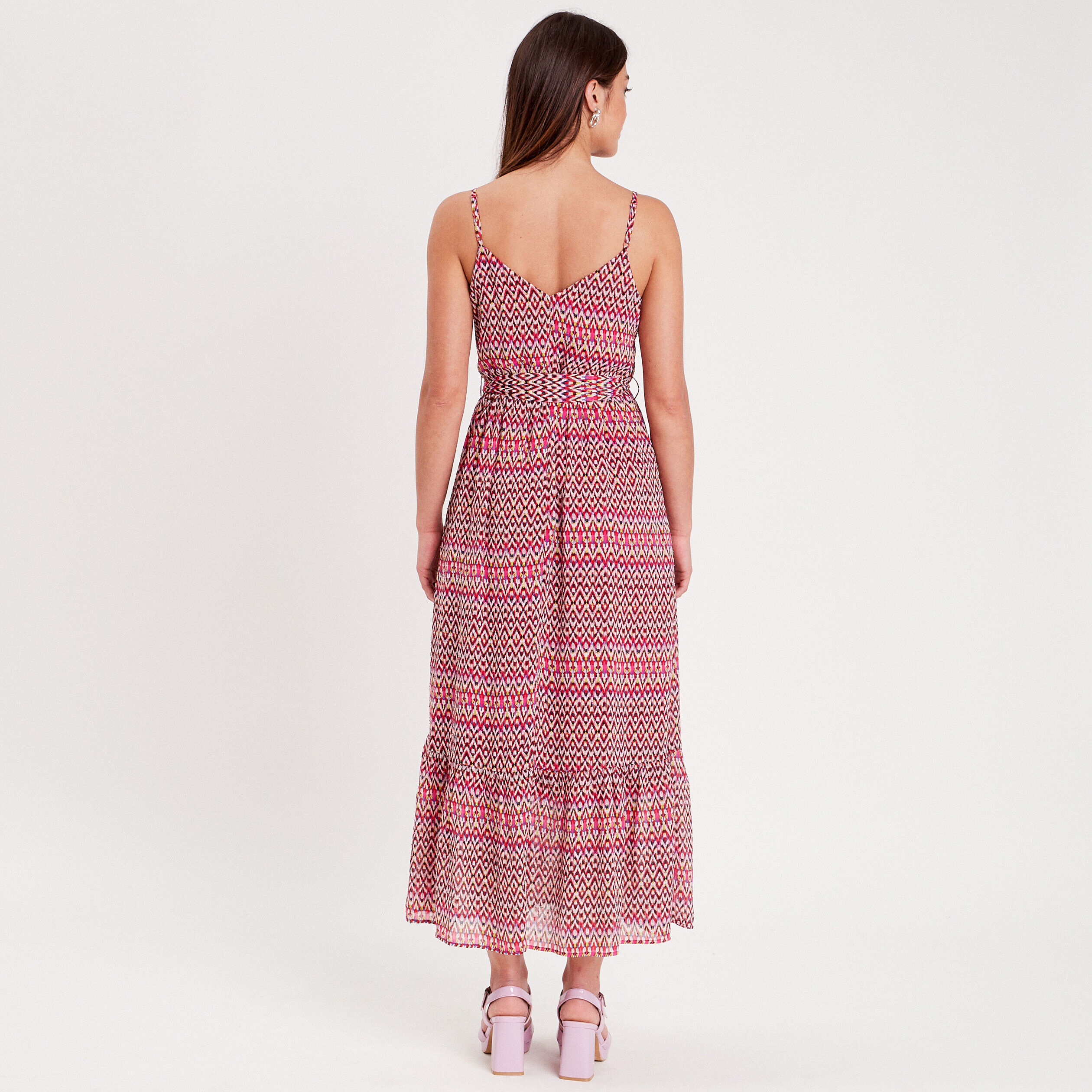 Robe longue évasée rose femme | Cache Cache