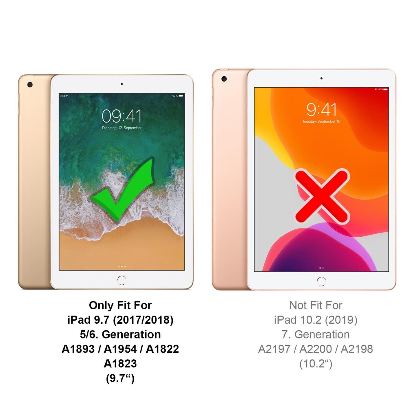 CoolGadget Tablet-Hülle Book Case Tablet Tasche für iPad (2017/2018) 24,6 cm (9,7 Zoll), Hülle Klapphülle Cover für Apple iPad (6. Generation) Schutzhülle