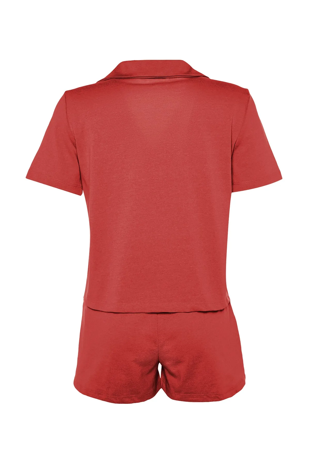 Trendyol Collection  Zimtfarbenes Pyjama-Set aus Hemd und Shorts aus 100 % Baumwolle mit Teddybär-Stickerei THMSS23PT00012