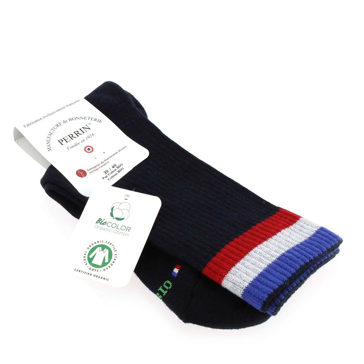 Perrin  Chaussettes de sport pur coton bio - Marine