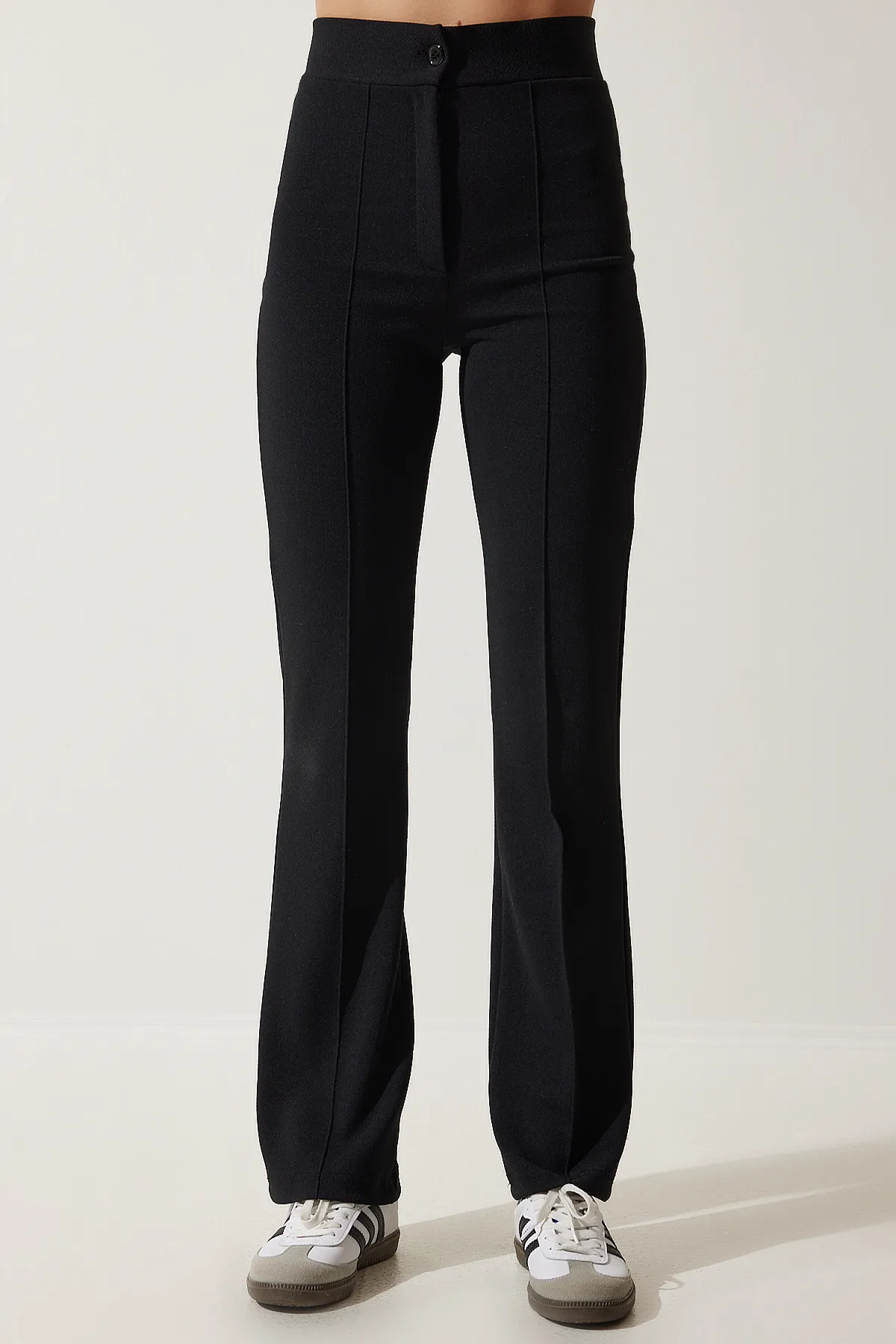 Happiness İstanbul  Schwarze bequeme Strickhose aus Lycra mit hoher Taille für Damen RV00090